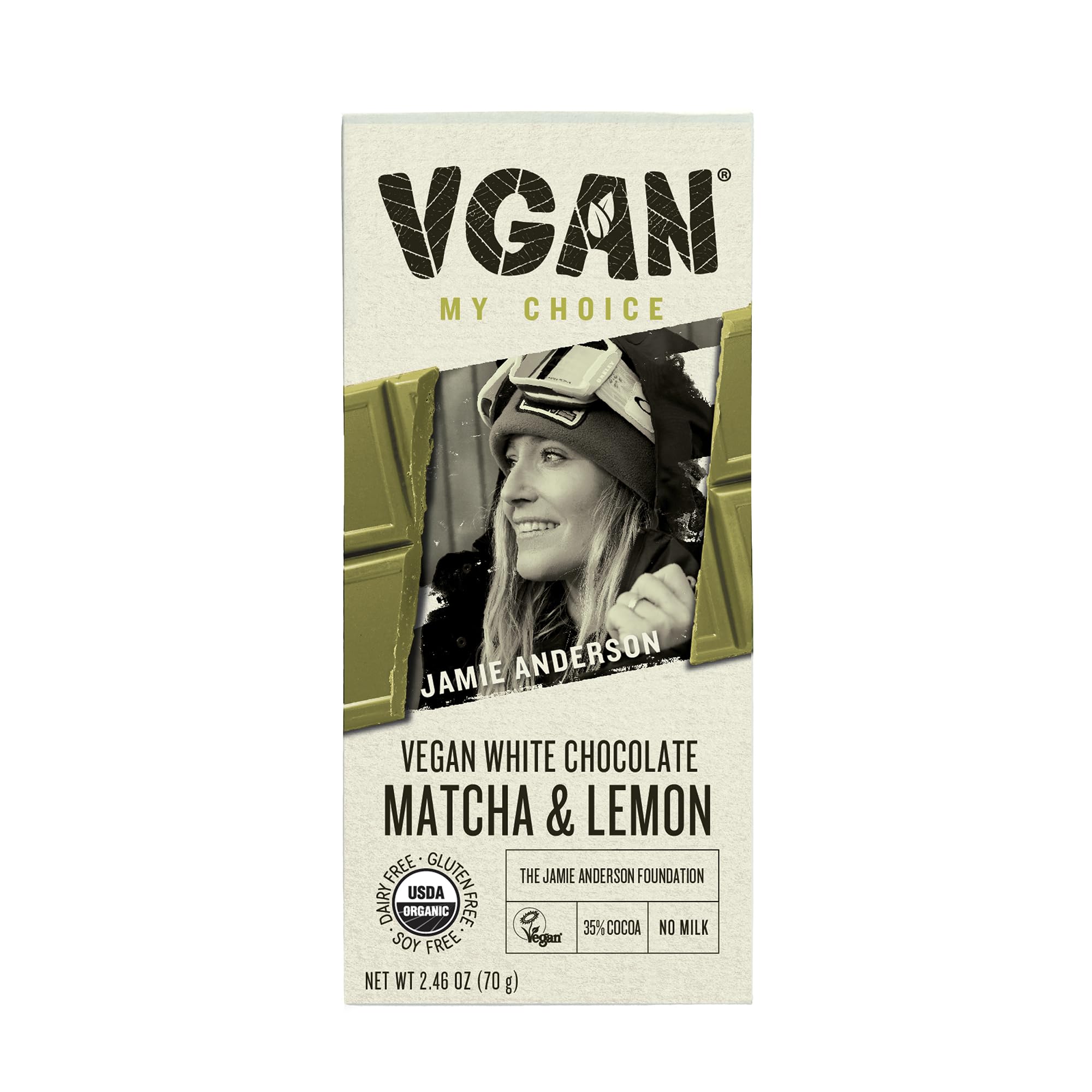 Organic Vegan Chocolate Bars - Gluten Free, Dairy Free, Soy Free, Non-GMO, Kosher & Cruelty Free Snacks - 10 Pack Jamie Matcha Lemon Flavor - Perfect for Healthy Desserts, Gifts & Plant-Based Diets