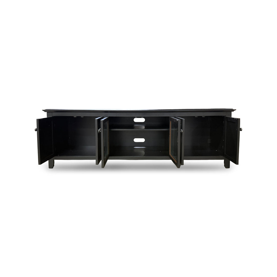 Modern Pembroke TV Stand in Black - Stylish Entertainment Center for Living Room, Bedroom, or Home Theater