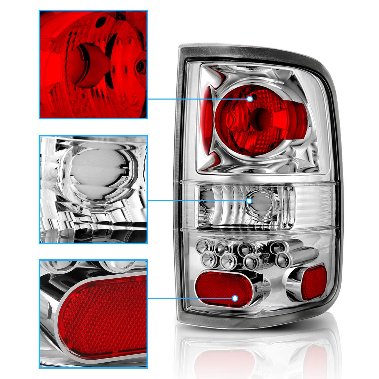 2004-2008 Ford F-150 Pickup Truck Chrome Brake Tail Lights Assembly Set - Left & Right Side Replacement for Enhanced Visibility & Style - Perfect for Night Driving & Custom Upgrades