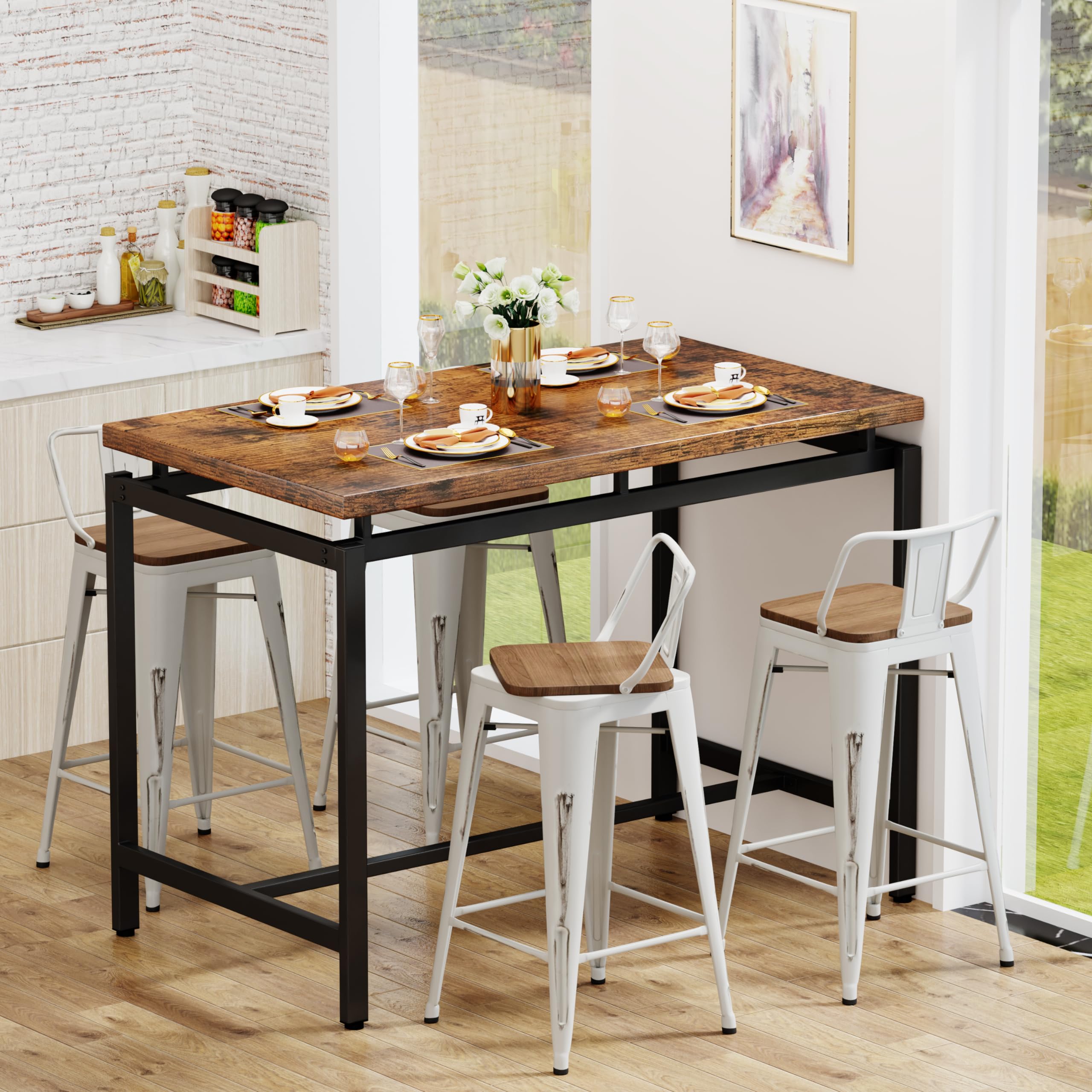 **30 Inch Bar Stools Set of 4 - Counter Height Swivel Bar Chairs with Back, Metal Frame, White - Perfect for Kitchen, Dining Room & Home Bar**