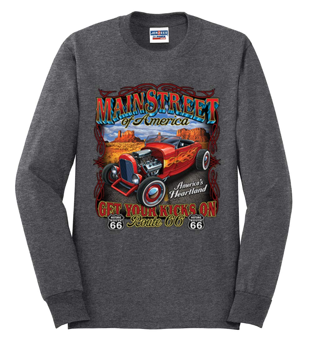 Vintage Route 66 Hot Rod Cars & Trucks Men's Long Sleeve T-Shirt | Classic American Road Trip Style for Casual Wear & Motorcycle Rides