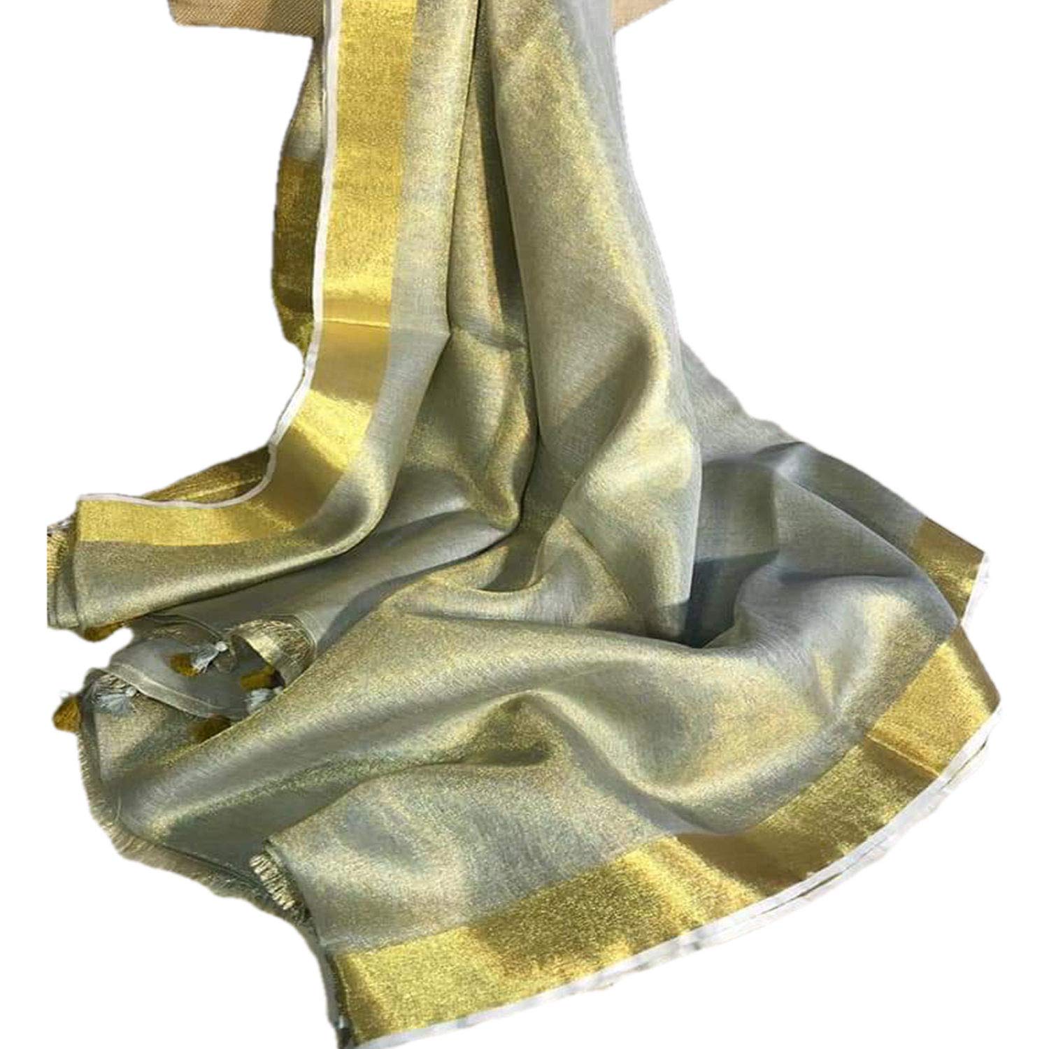 Handwoven Bhagalpuri Linen Saree with Matching Blouse - Traditional Indian Ethnic Women's Dress for Weddings & Festivals
