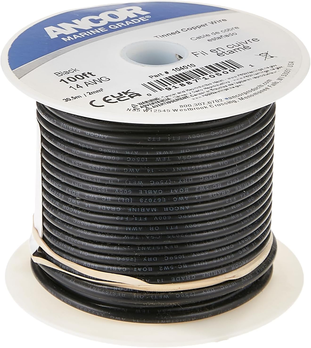 Ancor 14 AWG Tinned Copper Marine Grade Primary Wire - Perfect for Boat Wiring, Automotive Electrical Systems & RV Applications