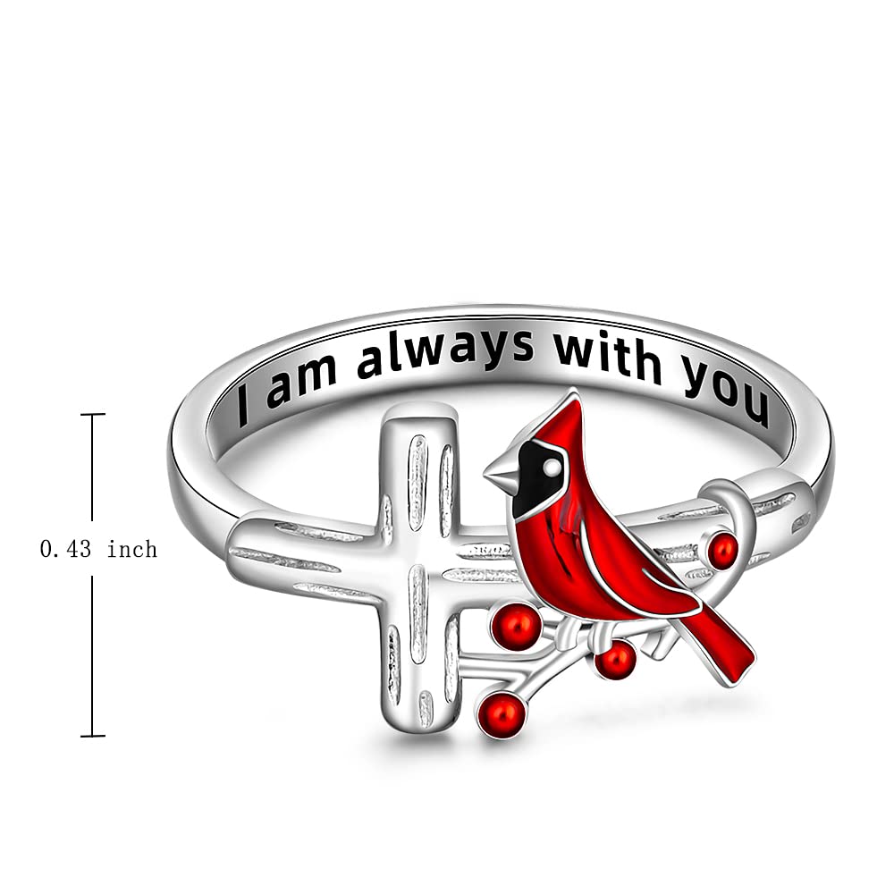Red Cardinal Ring - Sterling Silver Angel Memorial Jewelry for Women | Spiritual Cross Ring in Sizes 6-10 | Perfect for Sympathy Gifts, Remembrance Jewelry & Spiritual Protection