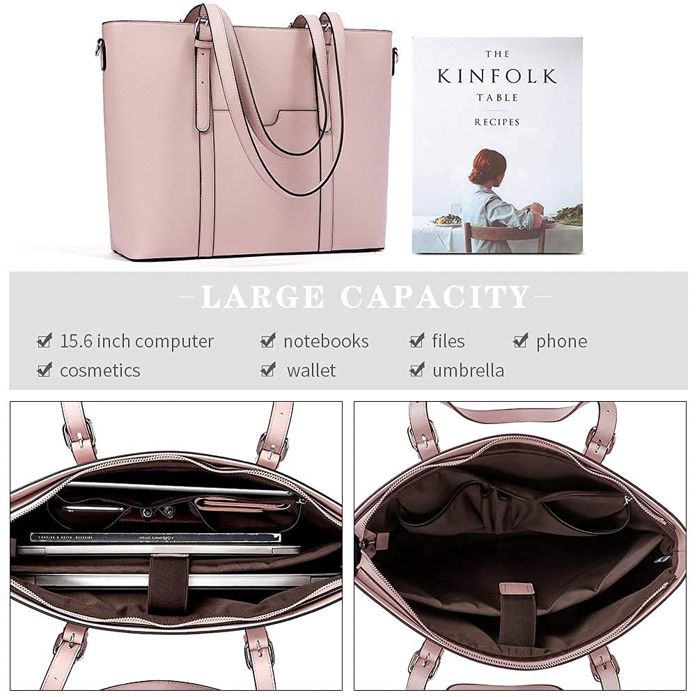 BROMEN 15.6 Inch Women's Laptop Tote Bag - Professional Work Briefcase with Crossbody Strap & Phone Pocket - Business Office, Travel & Commuting (Brown/Beige)
