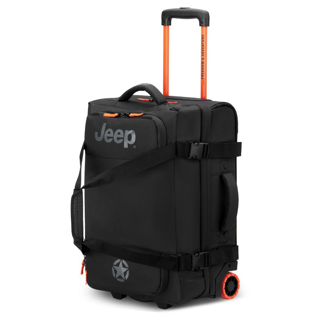 Jeep 55cm 2-Wheel All-Terrain Rolling Duffle Bag - Black | Heavy-Duty Travel Luggage for Camping, Road Trips & Outdoor Adventures