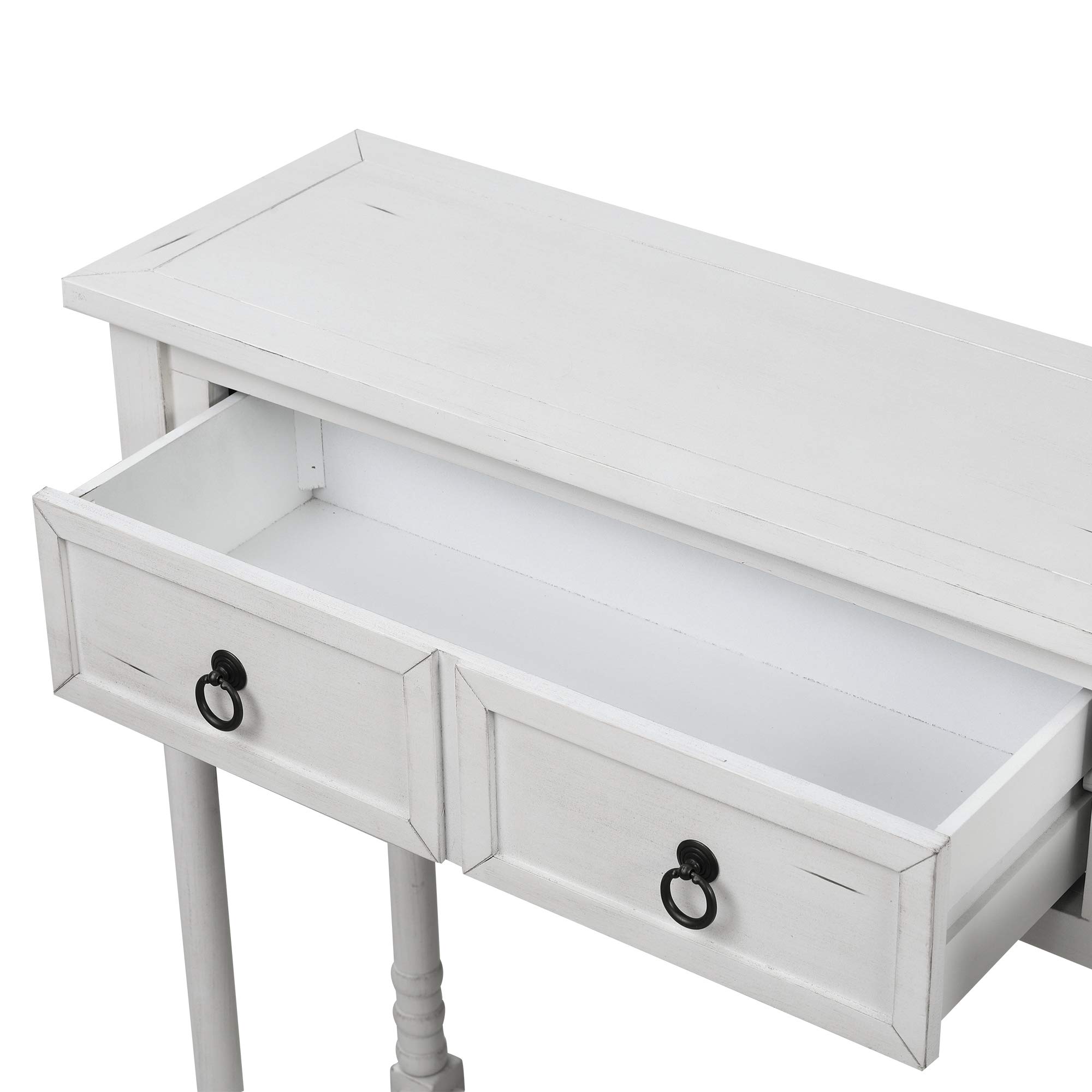 Solid Wood Console Table with Storage Drawers & Shelf - Antique White Sofa Table for Entryway, Living Room, Hallway - Perfect for Home Decor, Organizing Keys & Mail, Displaying Decor Items