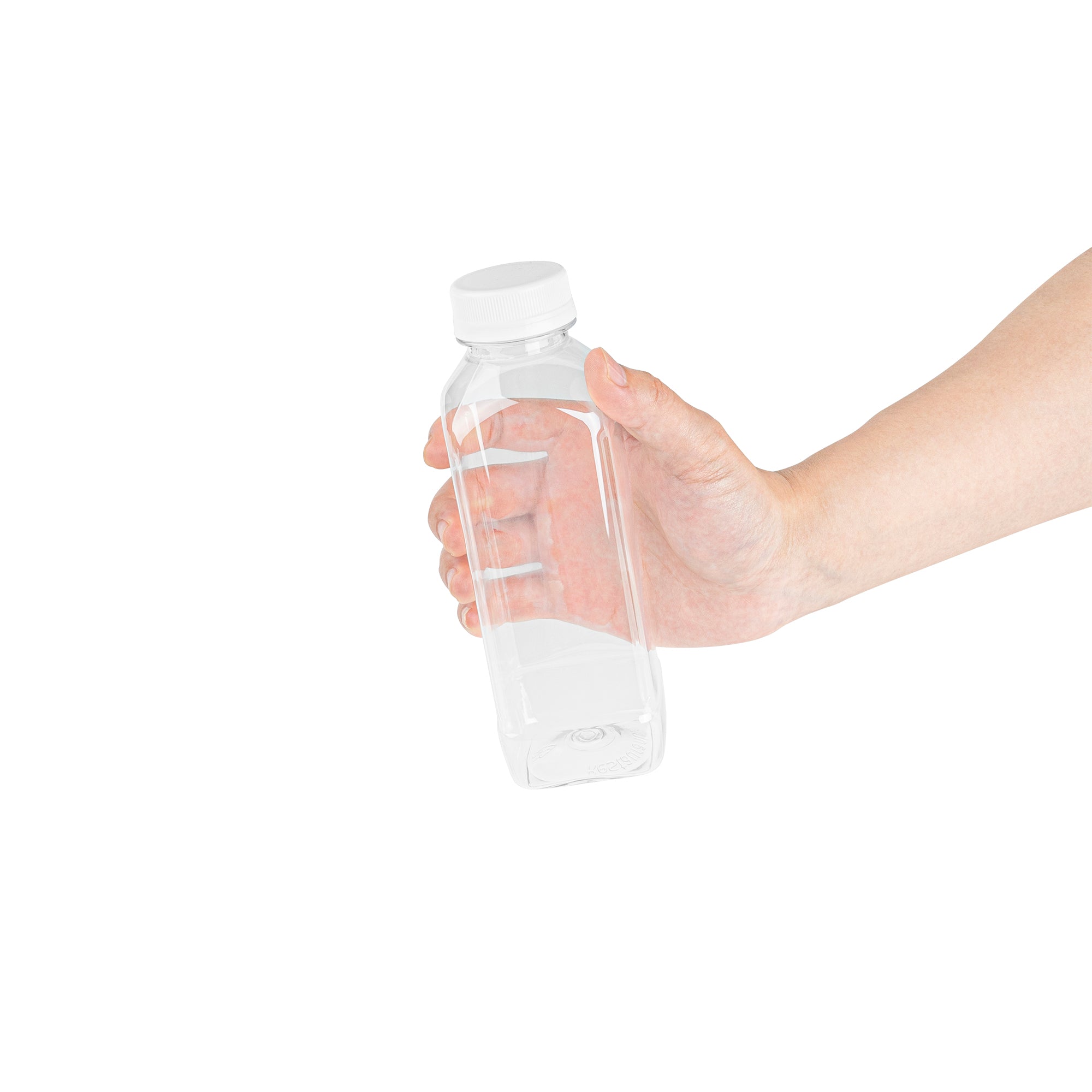 16 oz Square Clear Plastic Juice Bottles with Safety Cap - 2.25