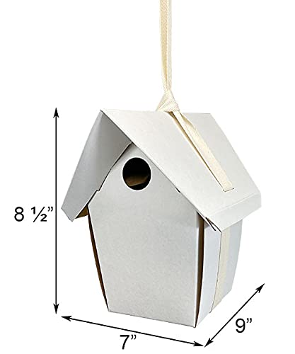 BestNest GreenBird Club - Pack of 6 Eco-Friendly Wooden Bird Houses with Non-Toxic Milk Paint Powders for Garden, Backyard & Outdoor Decoration - Attract Wild Birds Naturally