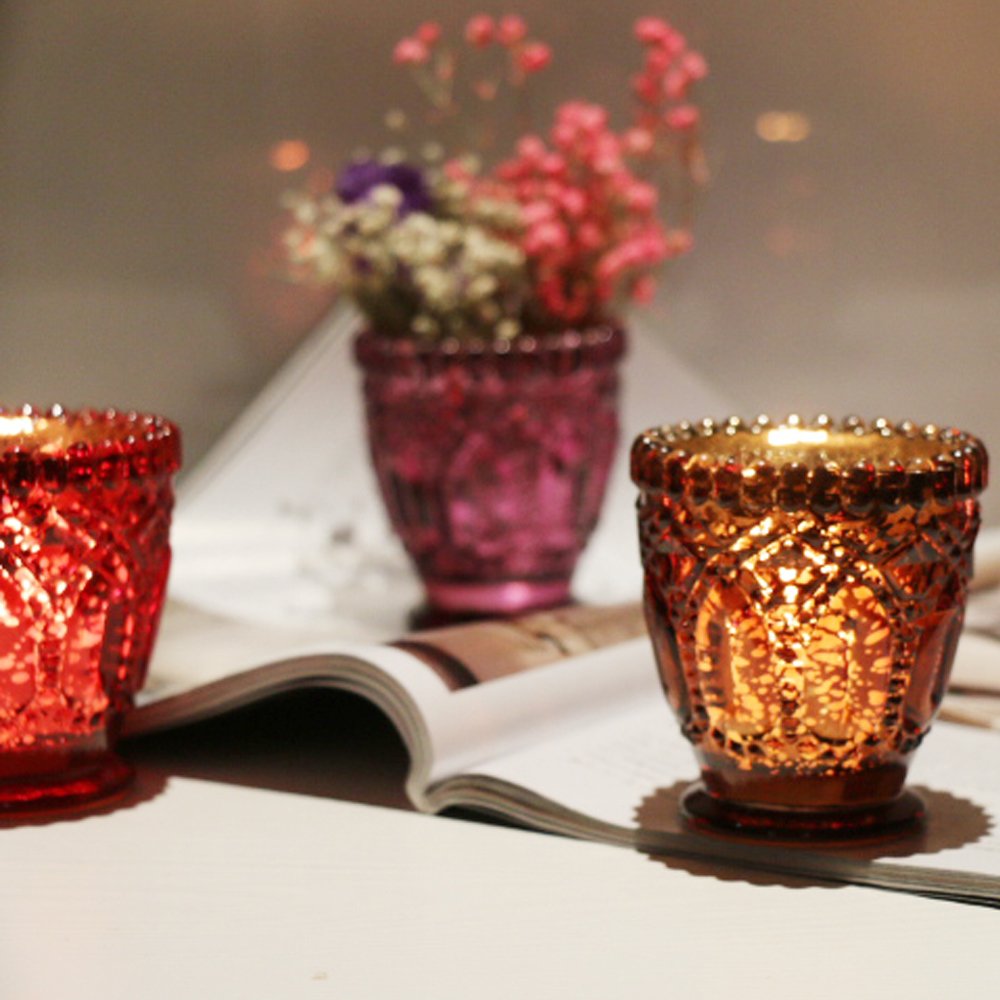 1pc Romantic Purple Mercury Glass Candle Holder - Elegant Votive & Tealight Holder for Home Decor, Wedding Centerpiece, Party Celebration - Perfect for Dining Table, Mantel Decor, and Romantic Ambiance