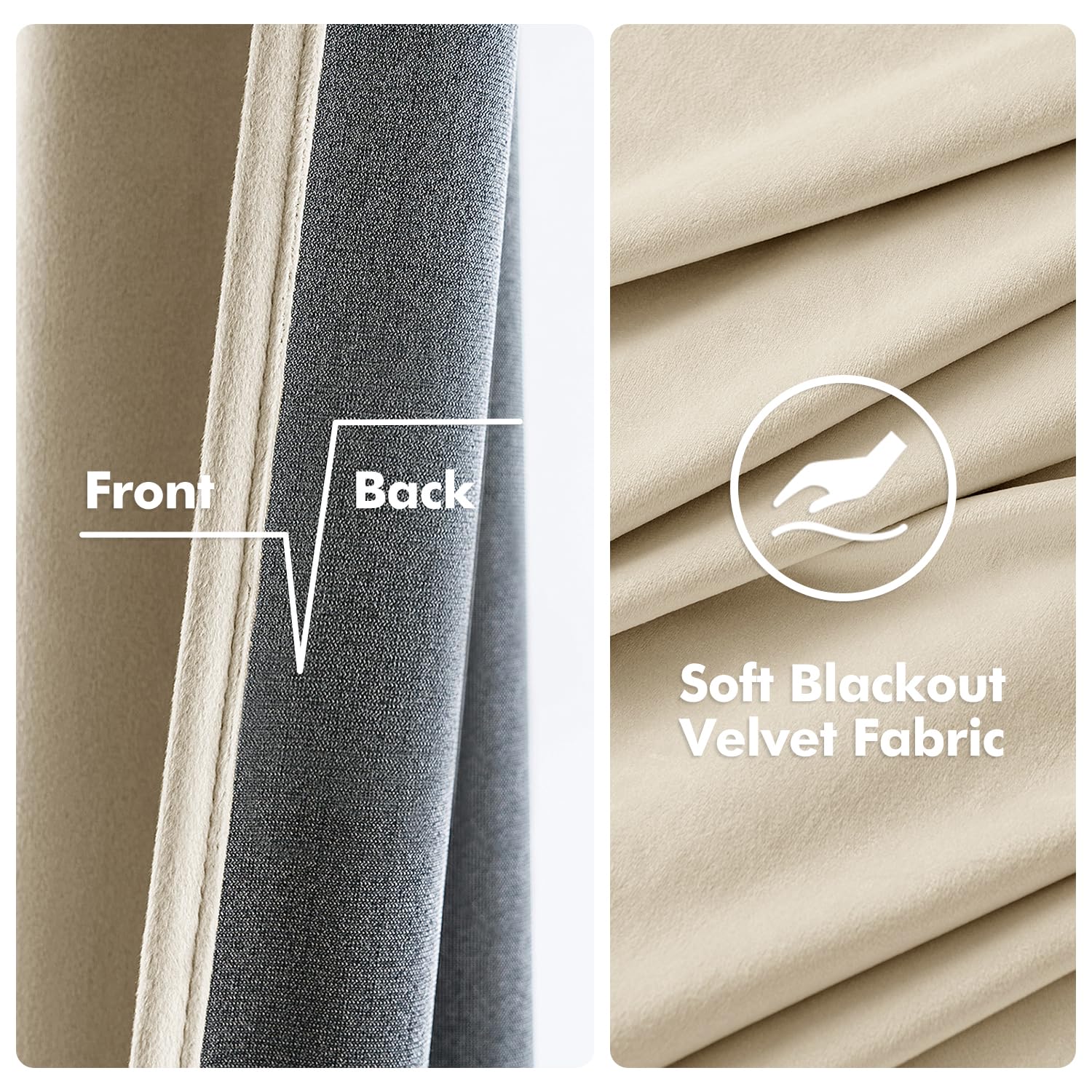 MIULEE Beige Velvet Grommet Curtains - Thermal Insulated, Soundproof & Room Darkening Drapes for Living Room & Bedroom Decor (52x84 Inch, Set of 2) - Perfect for Classic Home Styling, Noise Reduction & Energy Efficiency
