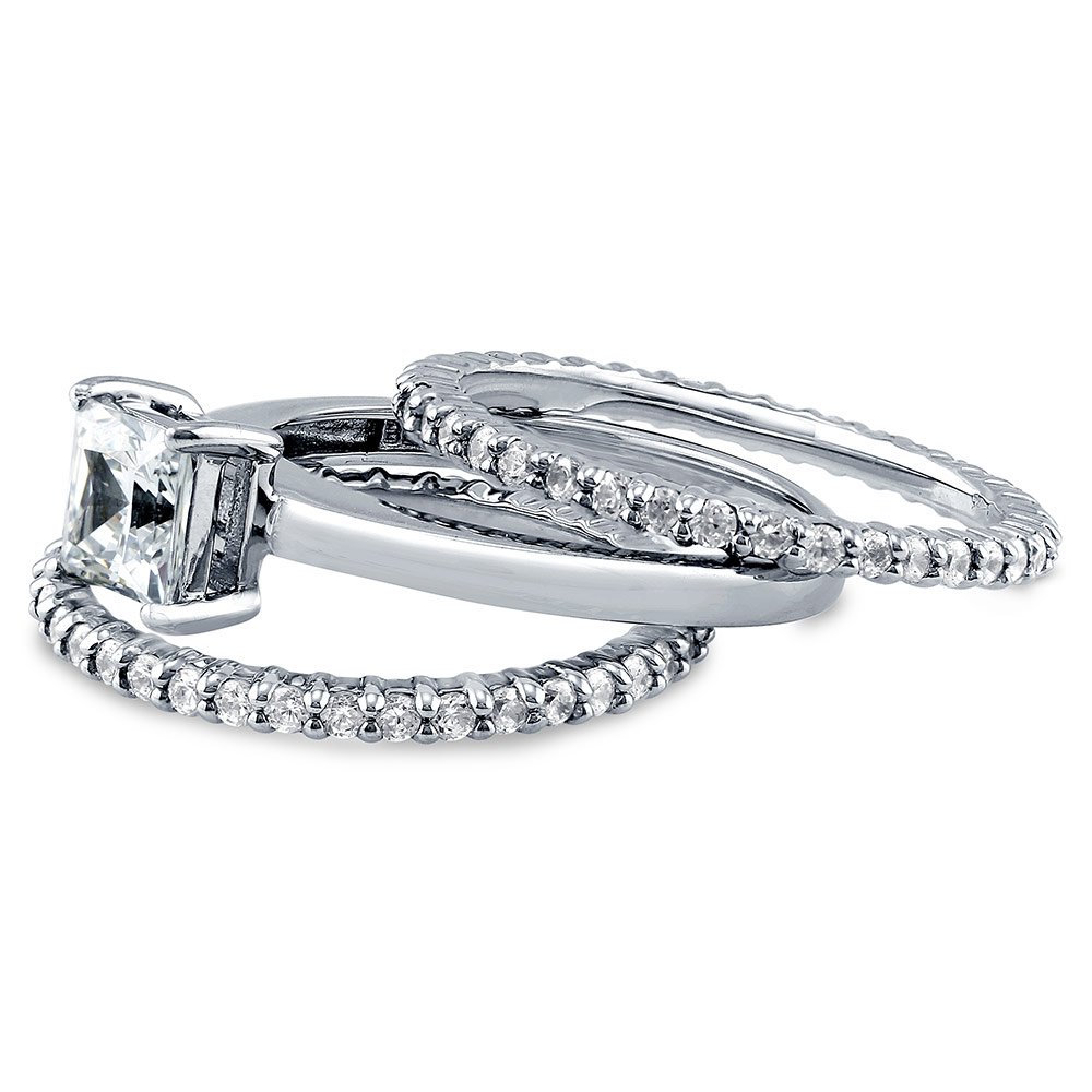 Sterling Silver 1 Carat Princess Cut Cubic Zirconia Engagement Ring Set for Women - Solitaire Wedding Band, Rhodium Plated Size 4-10 - Perfect for Proposals, Anniversaries & Special Occasions
