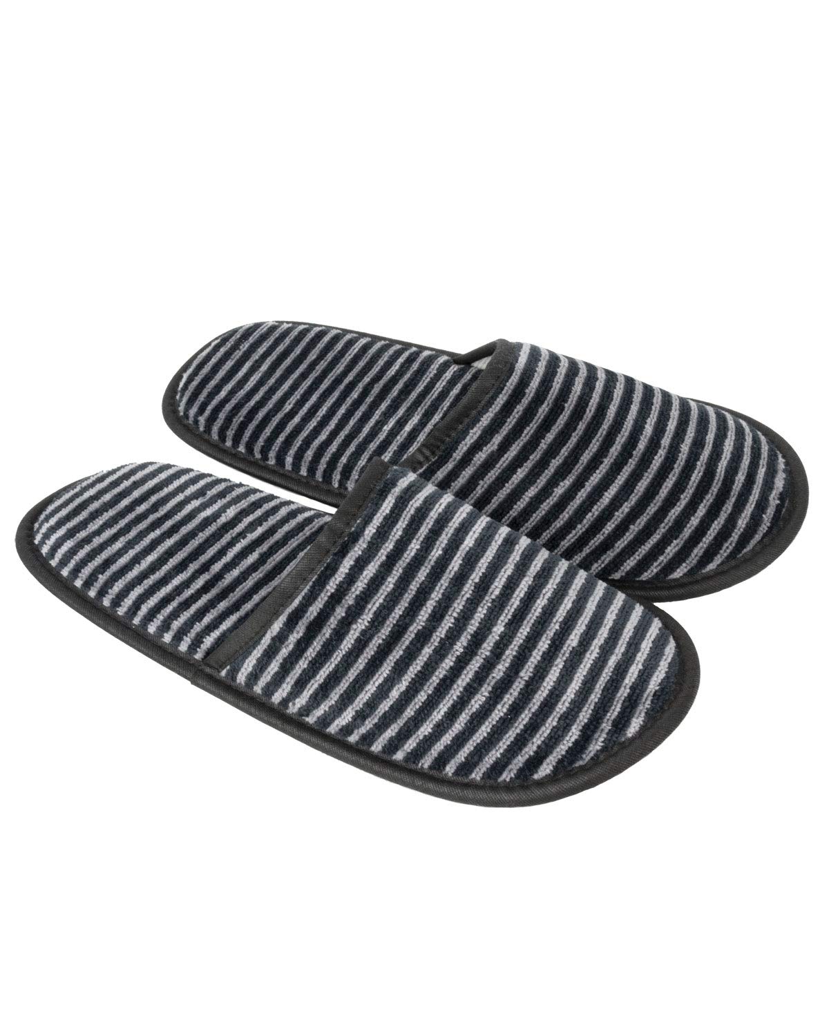 Luxury Mystique Velour Lounge Robe with Slippers - Black & Silver Grey Striped European Made | Cozy Home Wear for Spa, Relaxation & Lounging