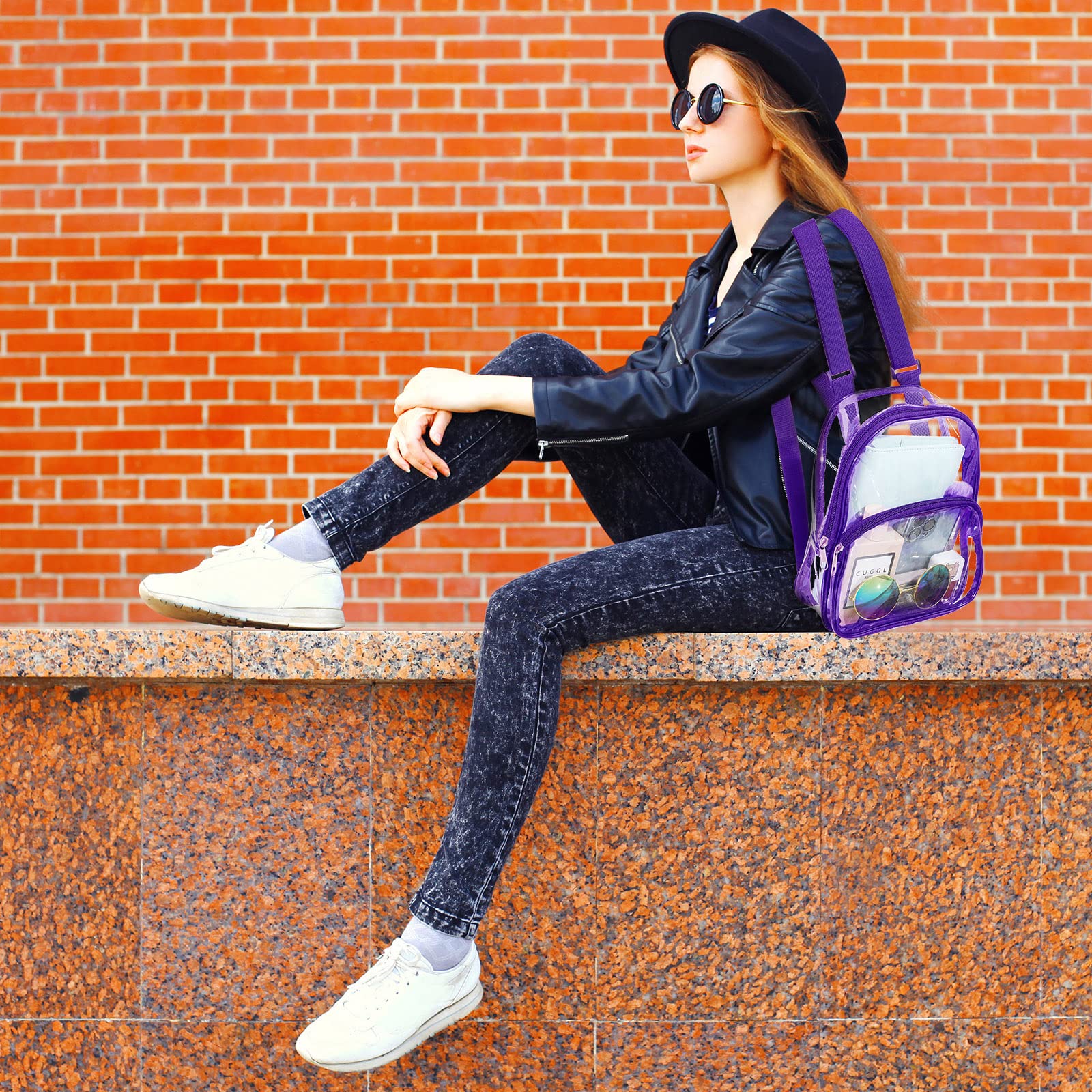 Clear Mini Backpack - Transparent Small See-Through Crossbody Bag for Concerts & Stadiums | Waterproof Plastic Handbag for Women & Teens | Perfect for Music Festivals, Theme Parks & Travel (Purple)