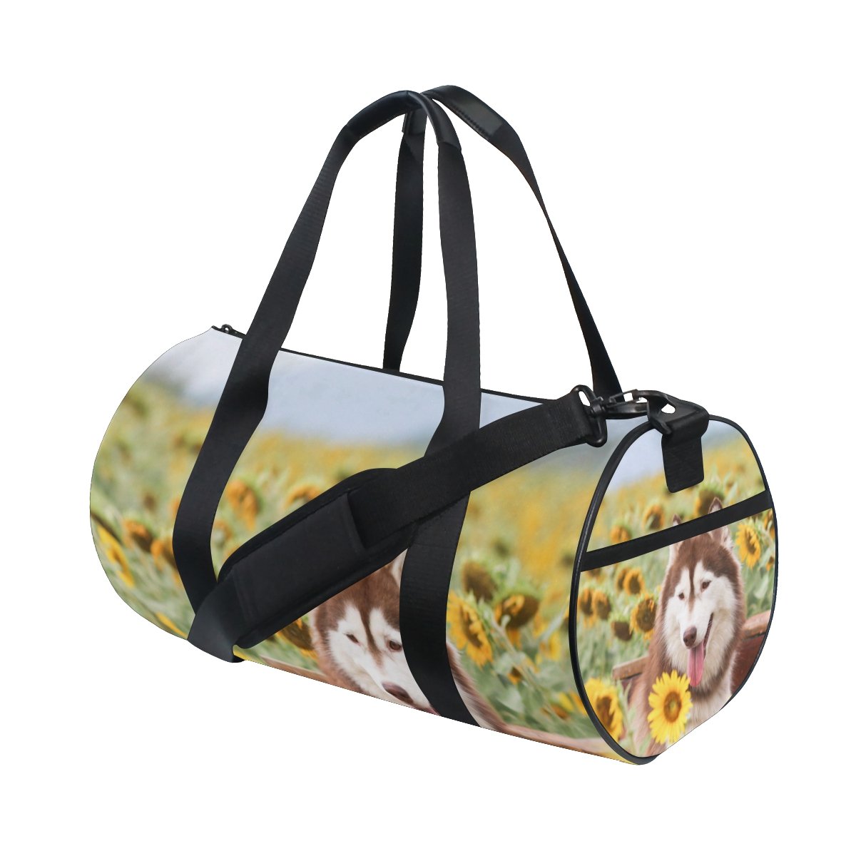 Stylish Cooper Girl Husky Print Sunflowers Jungle Duffel Bag - Durable Travel, Sport & Gym Tote for Women - Perfect for Workouts, Weekend Getaways & Sports Events