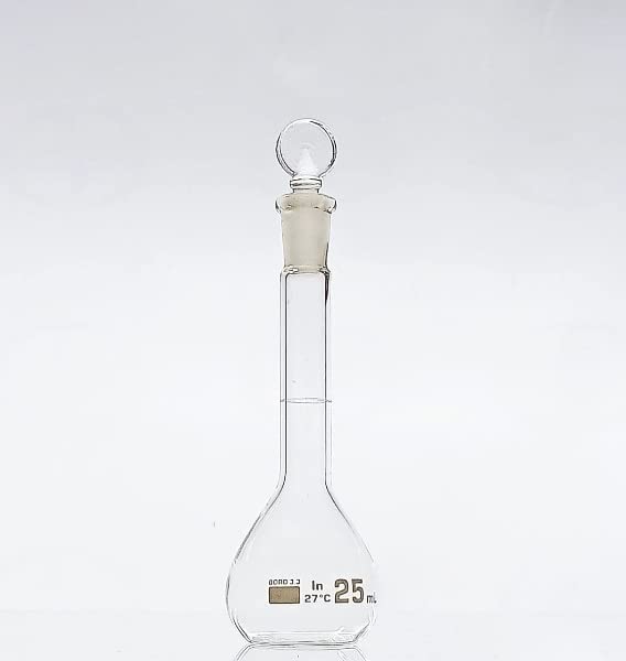 ABGIL Borosilicate Glass Volumetric Flask with Interchangeable Glass Stopper - 25ml Capacity - Lab Equipment for Precise Liquid Measurement - Perfect for Chemistry Experiments & Scientific Research
