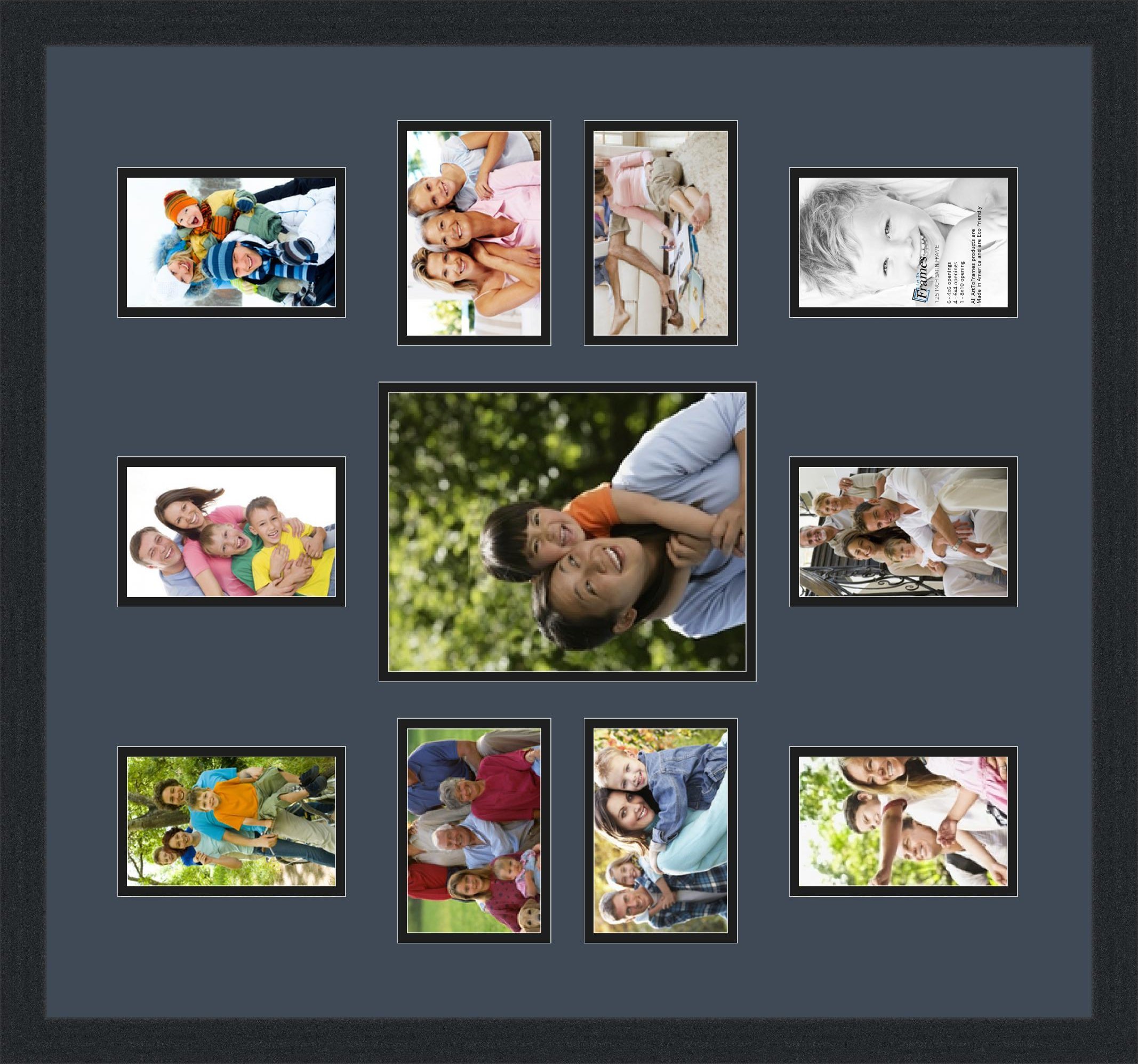 Art to Frames Double Mat Collage Photo Frame - 1x8x10 & 10x4x6 Openings, Satin Black Frame | Perfect for Family Photos, Wedding Memories & Wall Decor