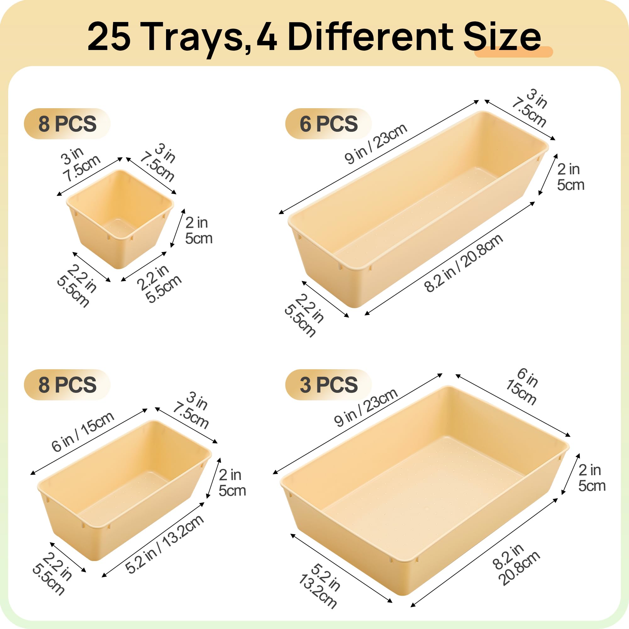 Vtopmart 25-Piece Plastic Drawer Organizer Set - 4-Size Versatile Storage Bins for Bathroom Vanity, Makeup, Bedroom, Kitchen Utensils & Office Supplies - Perfect for Home Organization & Decluttering