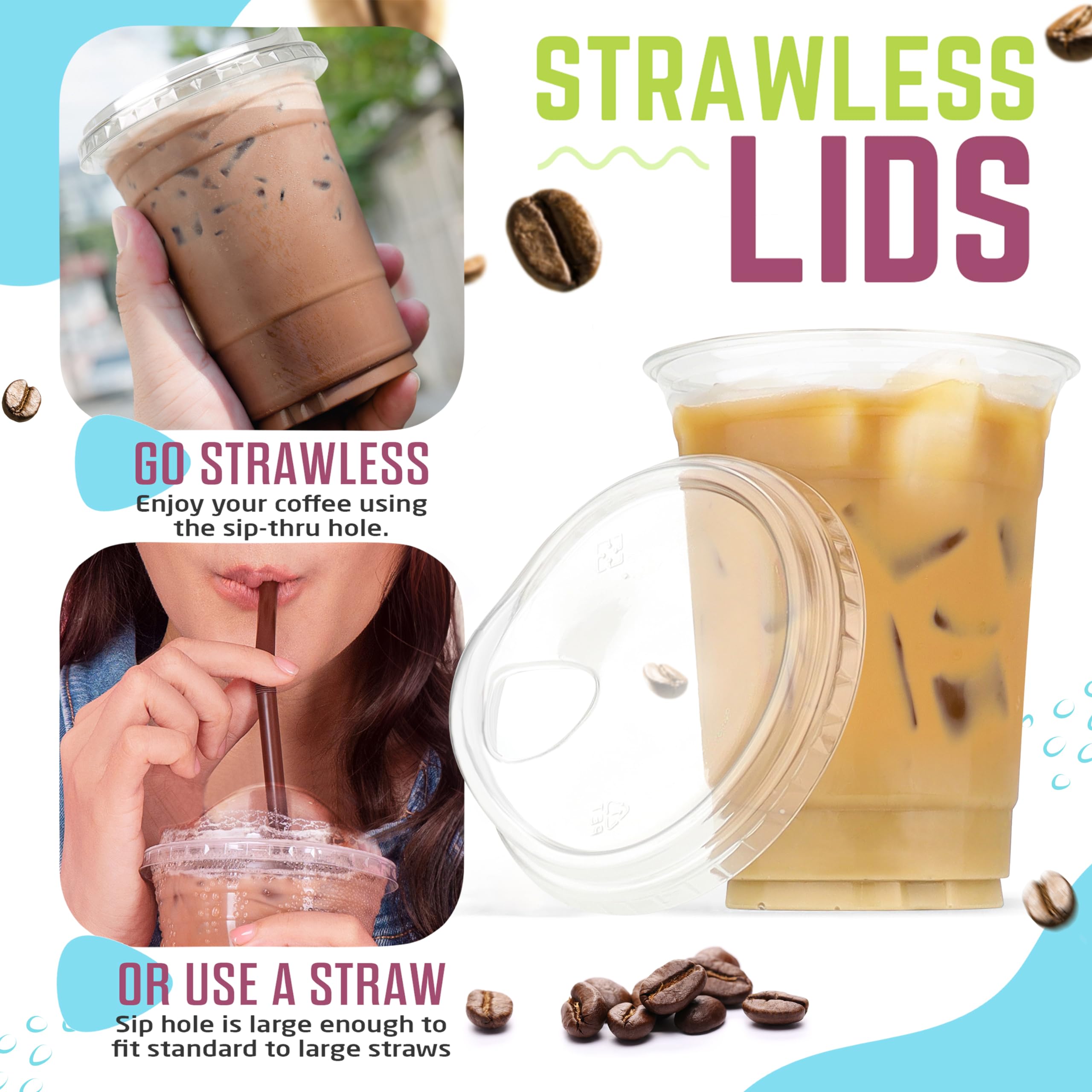 50 Pack 16oz Clear Plastic Coffee Cups with Lids - BPA Free Disposable Cups for Smoothies, Iced Coffee, Bubble Tea & Restaurant Use - Perfect for Parties, Cafes & Takeout Drinks