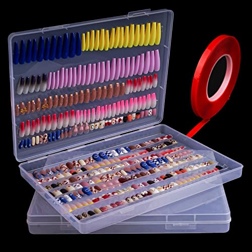 2PCS Clear Acrylic Press on Nail Organizer - Storage & Display Box for Fake Nails (12.4x9.1x1.3inch) - Perfect for Salon & Home Nail Art
