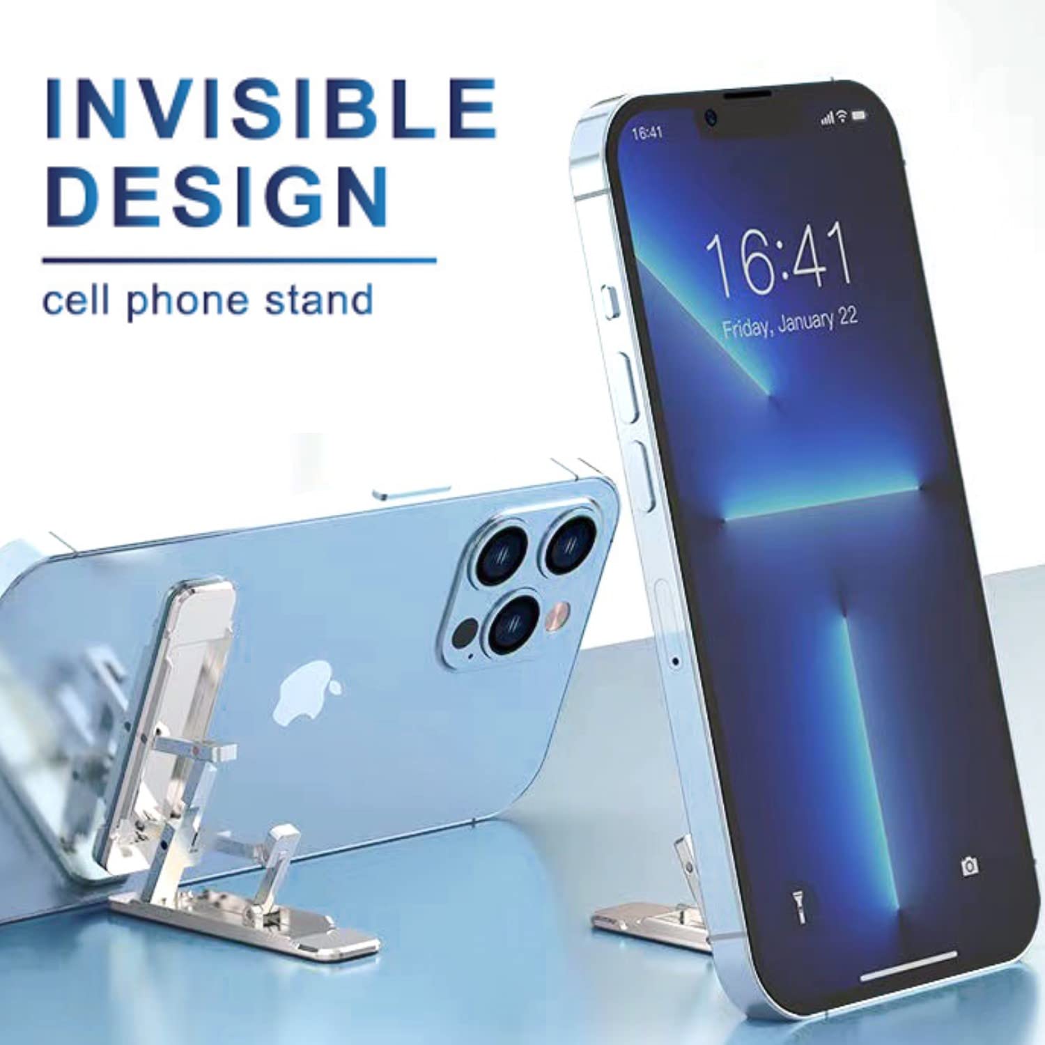 Adjustable Angle Foldable Cell Phone Stand Holder for iPhone, iPad, Tablets - Black & Silver | Perfect for Desk, Bed, Car & Office Use