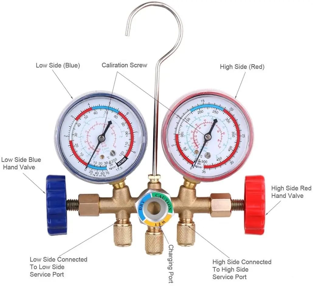 Professional HVAC Manifold Gauge Set for R12 R22 R404A R134A Refrigerants - AC Refrigeration Diagnostic Tool Kit with 1/4