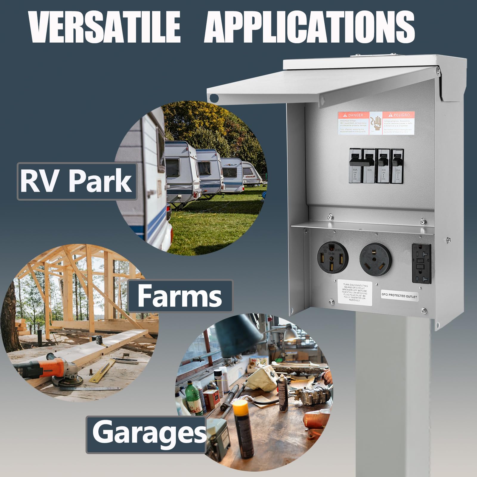Weatherproof 30/50 Amp RV Power Outlet Box with 20A GFCI - Outdoor Electrical Panel for Campers, Motorhomes & Generators - Perfect for RV Parks, Campgrounds & Emergency Power Backup