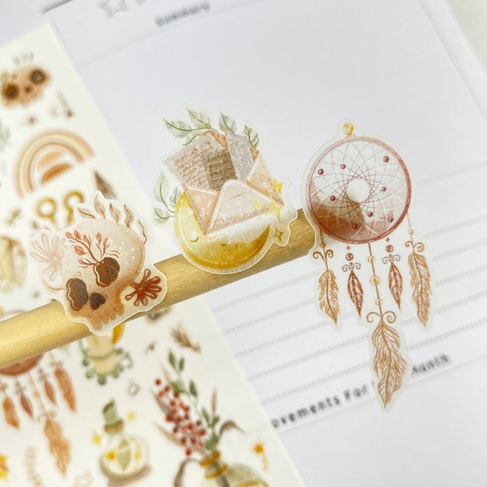 Boho Mystery Sticker Sheet - 50 Unique Decorative Stickers for Scrapbooking, Journaling, and DIY Crafts | Perfect for Planners, Laptops, and Water Bottles