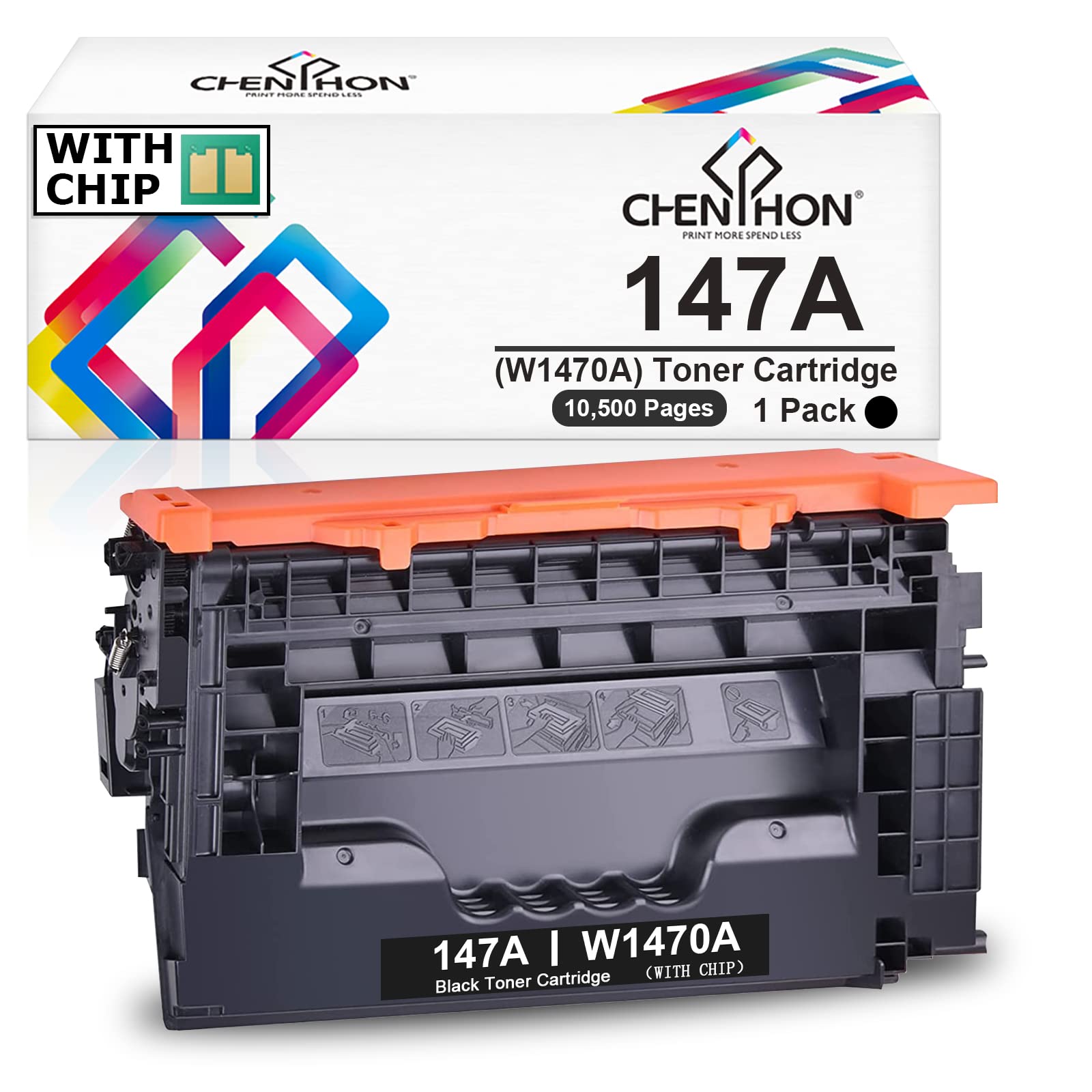 HP 147A Compatible Toner Cartridge with Chip - Replacement for HP 147A W1470A (10,500 Pages) | Works with HP LaserJet Enterprise M610 M611 M612 MFP M634 M635 M636 Printers | High-Yield Black 1-Pack | Ideal for Office & Home Printing Needs