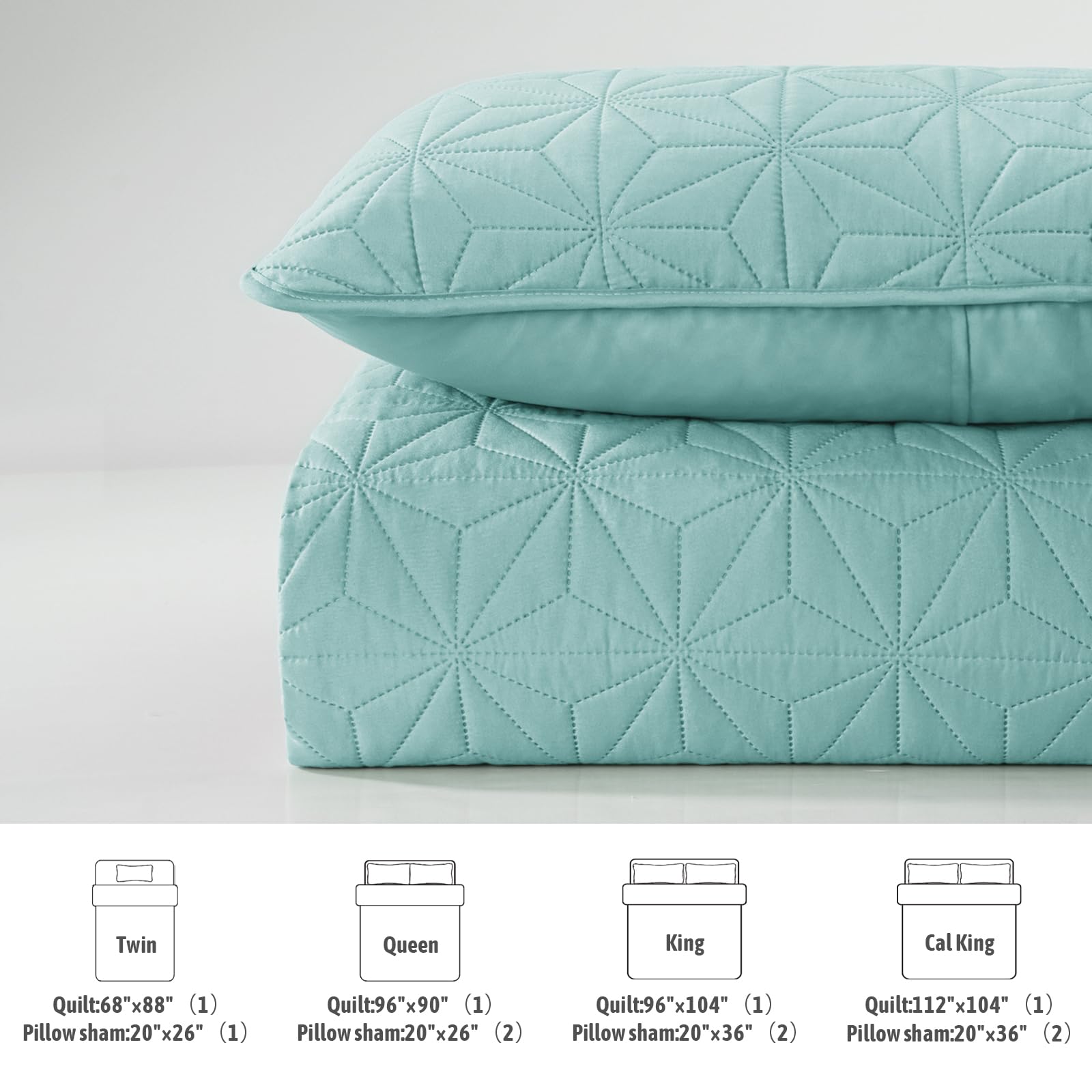 Whale Flotilla Queen Size Quilt Bedding Set - Soft Light Blue All Seasons Bedspread with Geometric Star Pattern, 3-Piece Lightweight Coverlet | Perfect for Master Bedroom, Guest Room & Cozy Home Decor