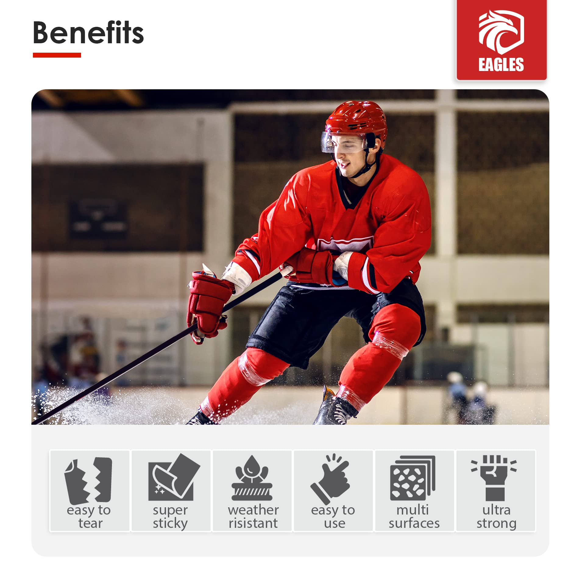 EAGLES Bulk Hockey Tape - Black, White & Clear - Strong Adhesive Sports Tape for Sticks, Blades & Equipment - Durable Cloth/PVC Hockey Accessories - Perfect for Players, Coaches & Sports Enthusiasts
