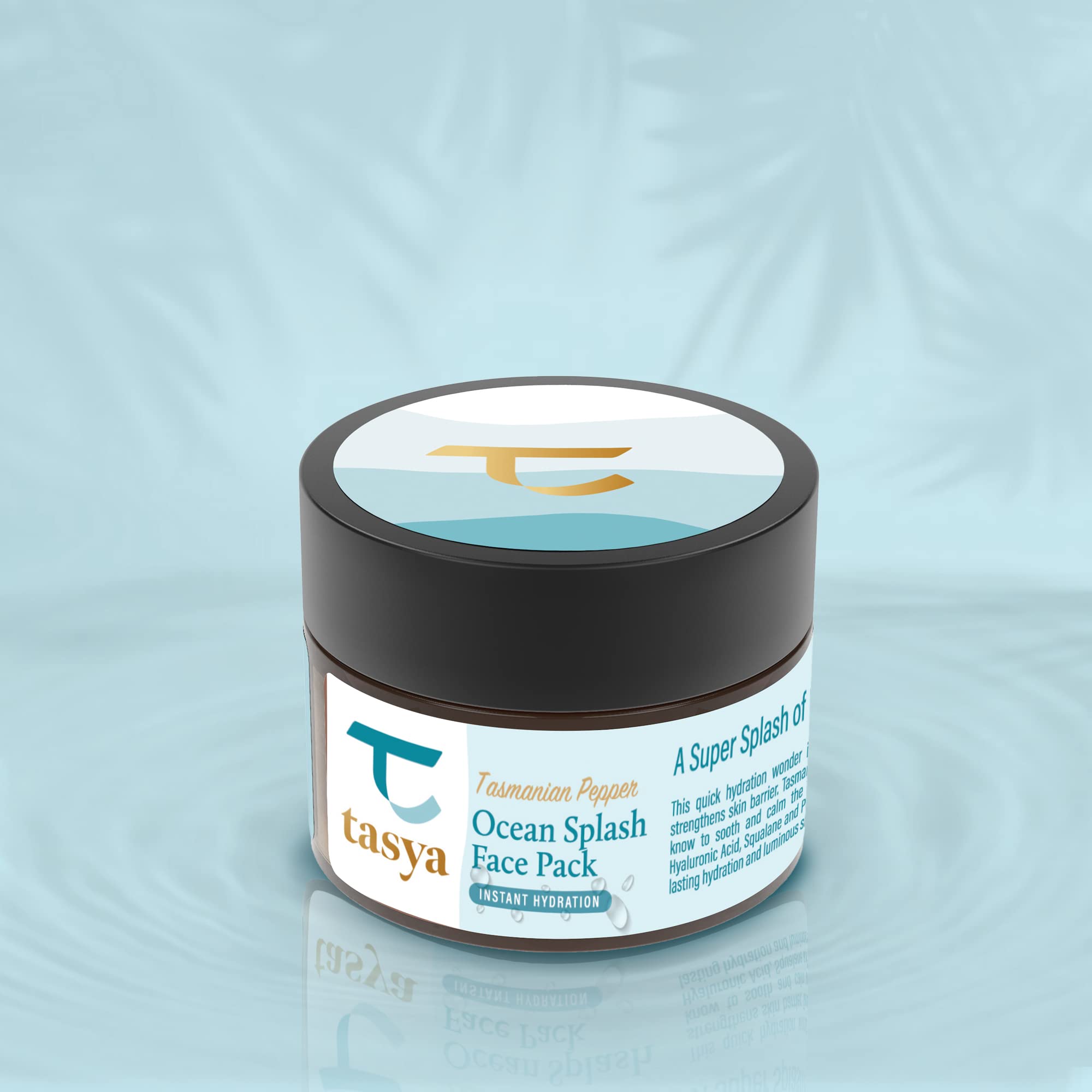 Tasya Tasmanian Pepper Ocean Splash Hydration Face Mask 50g - Deep Moisturizing Facial Treatment with Hyaluronic Acid, Squalane & Pentavitin - Soothes Skin & Strengthens Barrier - Perfect for Dry Skin Care Routine & Post-Sun Recovery