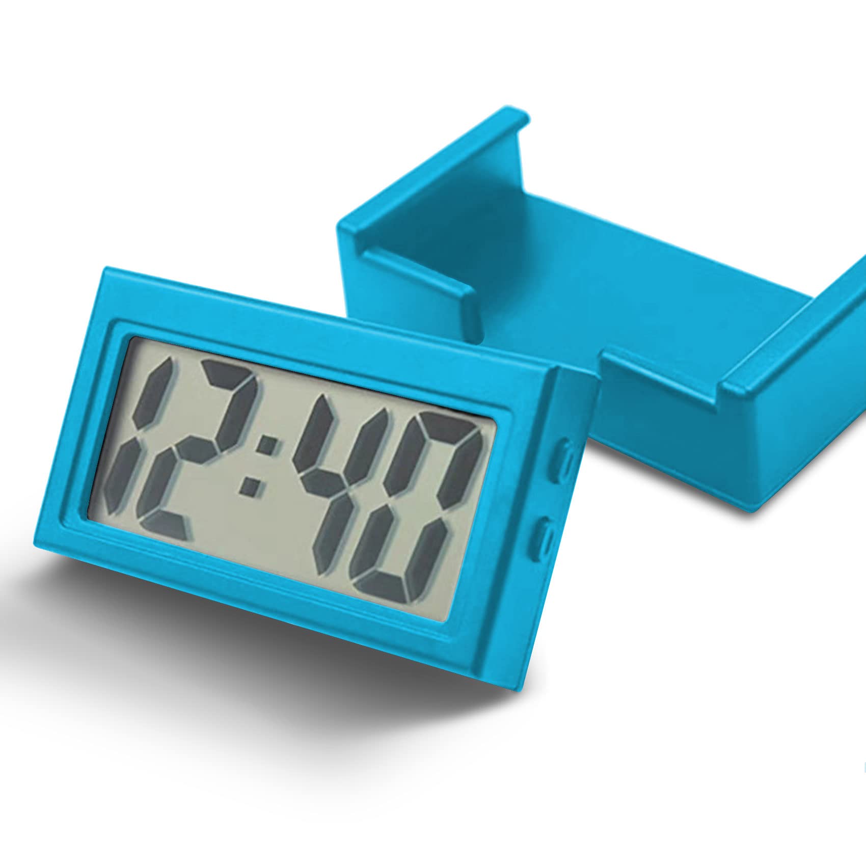 Mini Car Clock with LCD Time & Day Display - Self-Adhesive Dashboard Digital Clock for Cars & Trucks (Blue) | Perfect for Road Trips, Commuting & Vehicle Organization