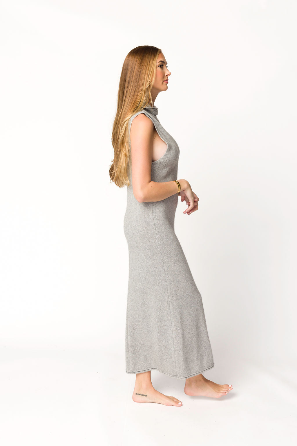 Quinn Turtleneck Maxi Dress for Women - Soft Heather Grey Knit Long Sleeve Bodycon Dress - Perfect for Fall Winter, Date Night & Office Wear