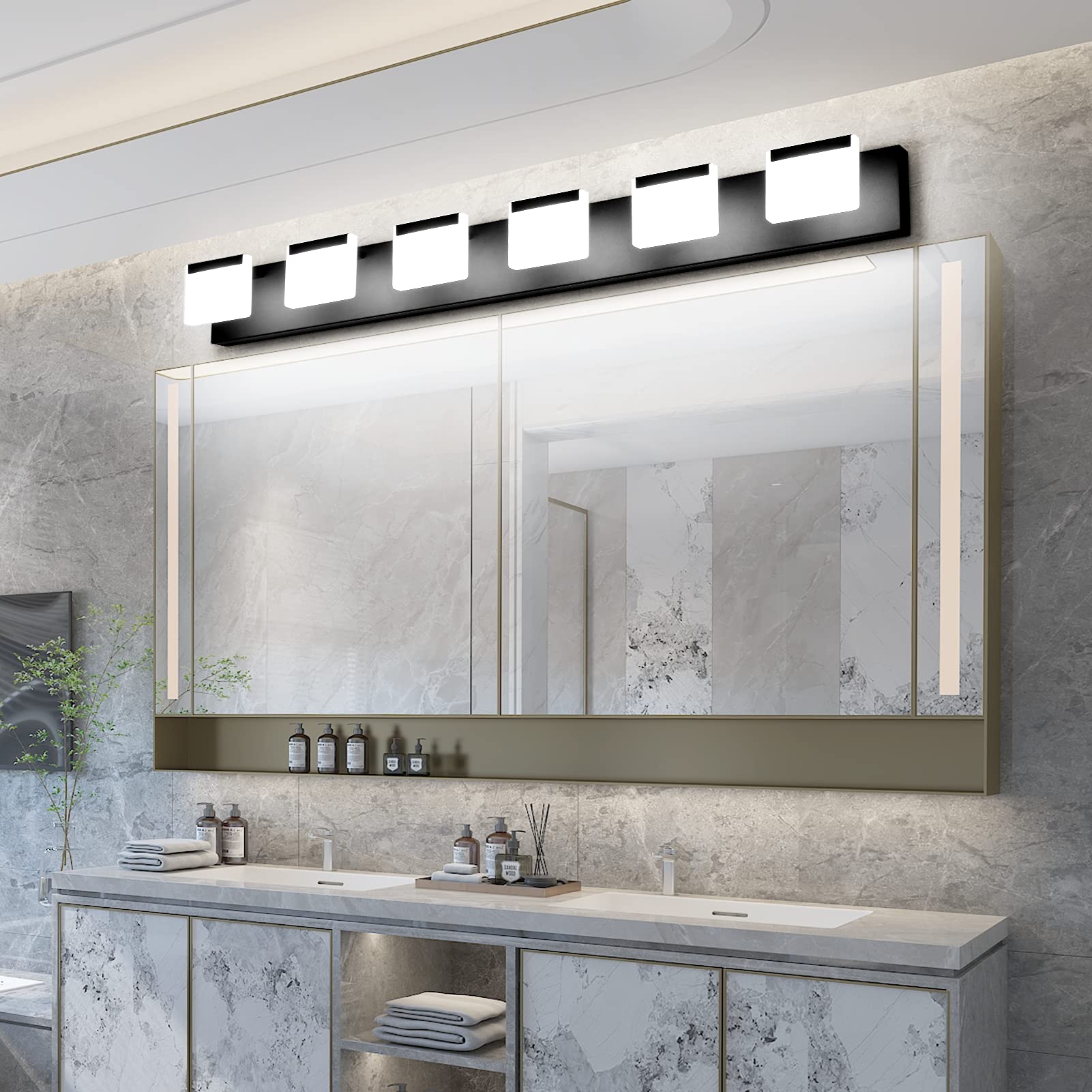 Ralbay 6-Light Modern LED Vanity Light Fixture - Matte Black Bathroom Lighting with Acrylic Shades for Mirror Illumination | Perfect for Bathroom, Dressing Room & Makeup Area