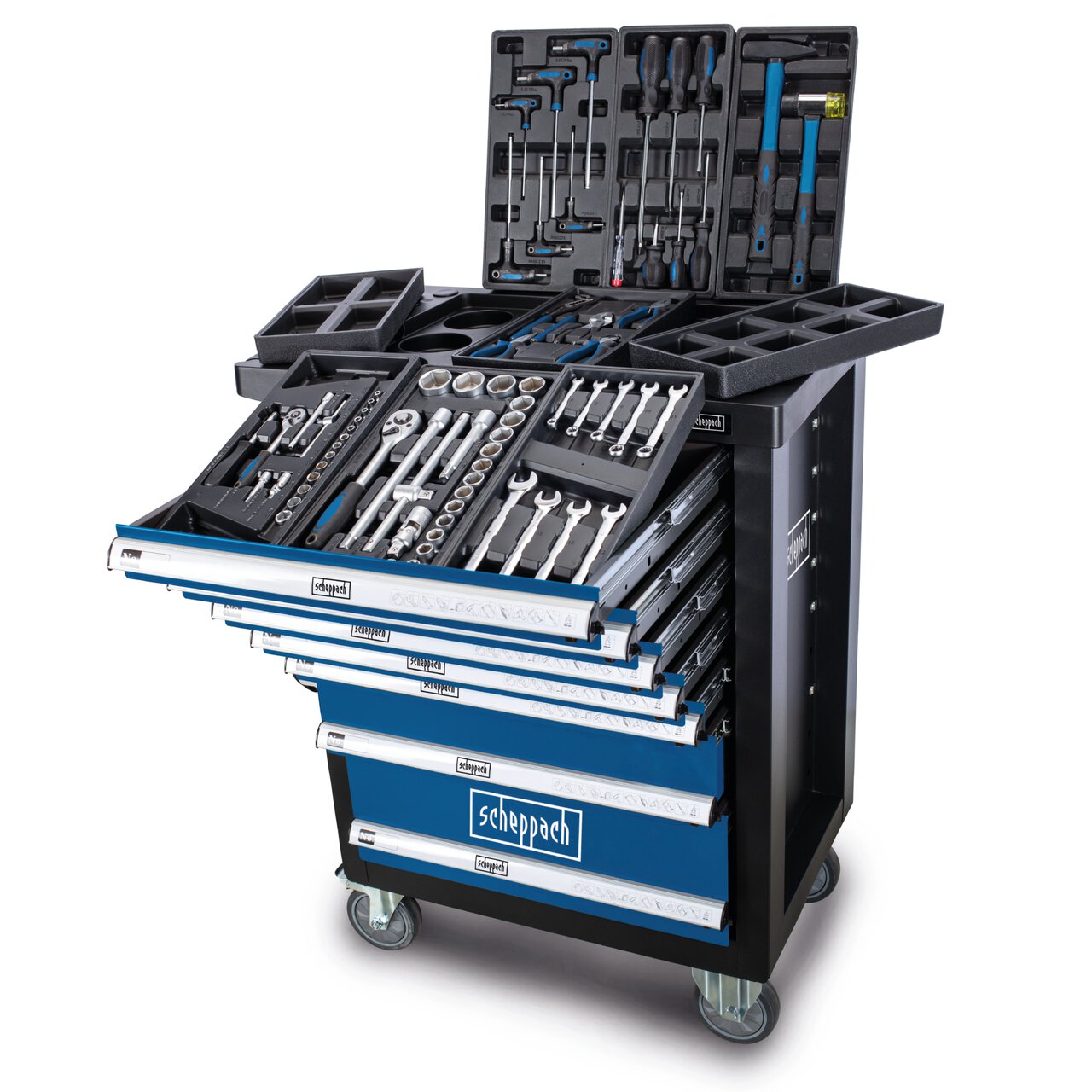 Scheppach 70-Piece Workshop Trolley with Tools TW1100 - Heavy Duty Rolling Tool Cart for DIY Projects, Home Repairs & Garage Organization