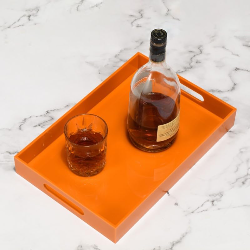 Orange Acrylic Serving Tray with Handles - 10x15 Inch for Kitchen & Vanity