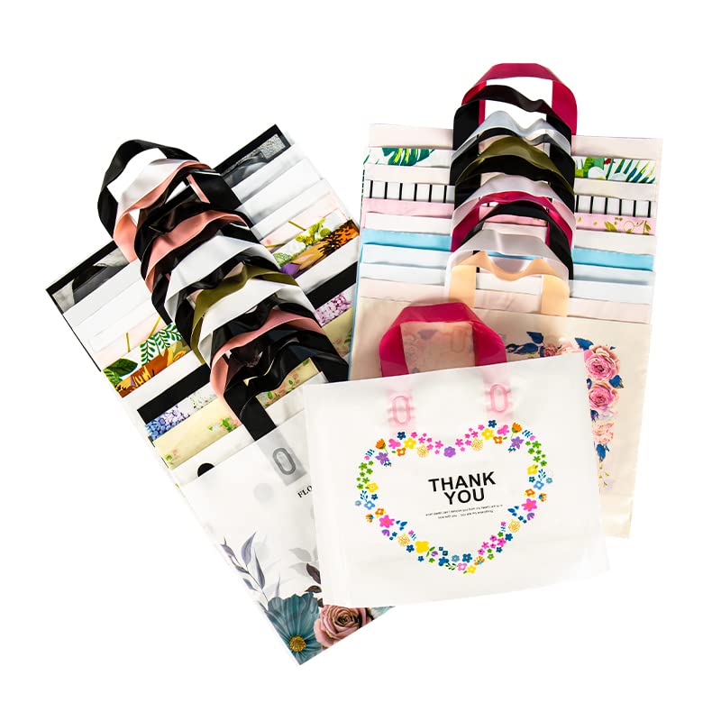 Custom Printed Plastic Bags with Handles - Personalized Logo Merchandise Packaging Bags for T-Shirts, Parties, Retail (50/100/200 Pcs) - Perfect for Branding, Gift Bags & Event Favors