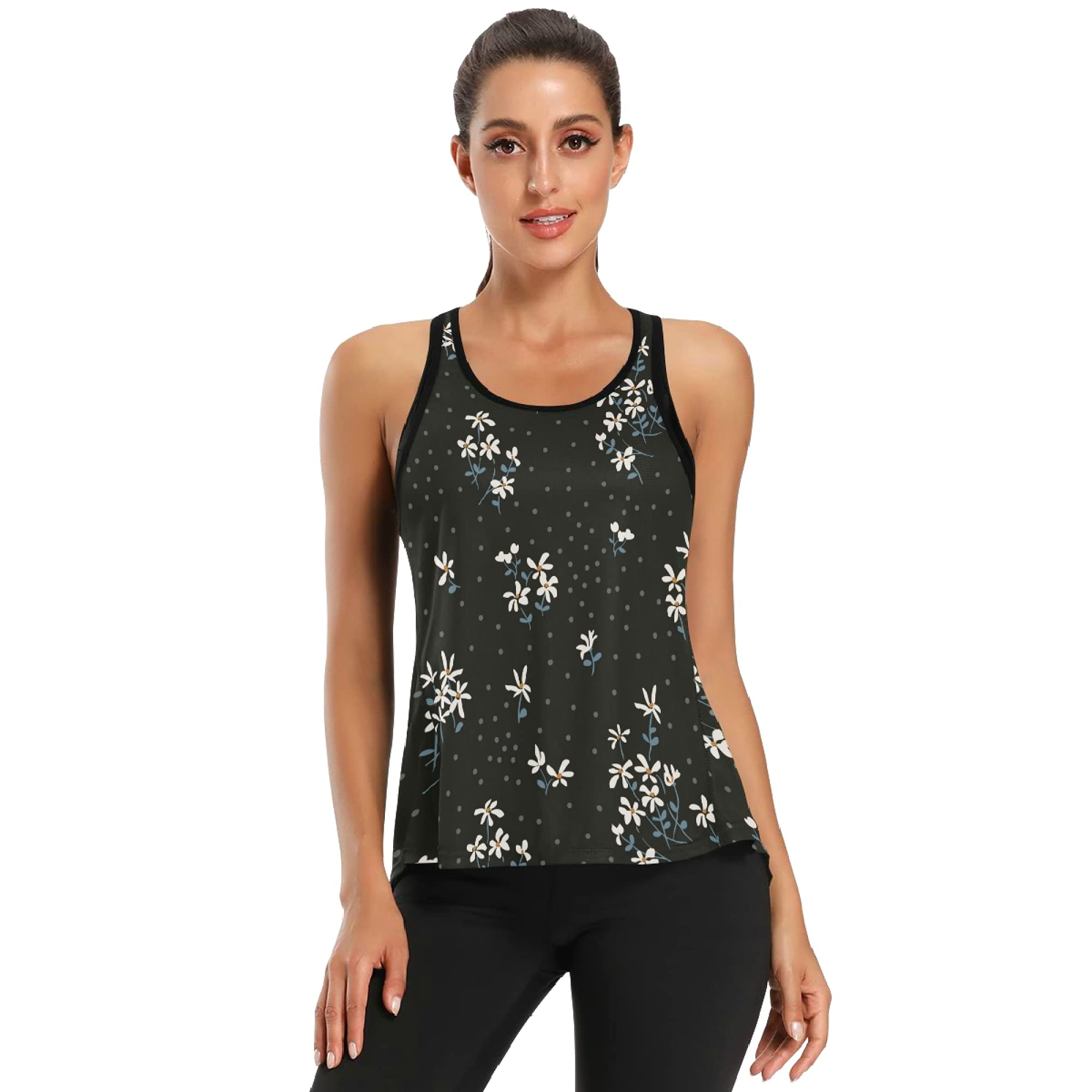 Dinosaur Print Open Back Workout Tank Top for Women - Blue Gym & Yoga Muscle Shirt with Tie Back - Perfect for Yoga, Running & Fitness Training