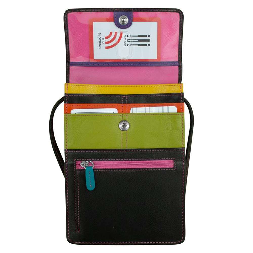 ili New York 6824 RFID Blocking Leather Organizer with String - Black Brights | Slim Wallet for Men & Women | Perfect for Travel, Business & Everyday Use