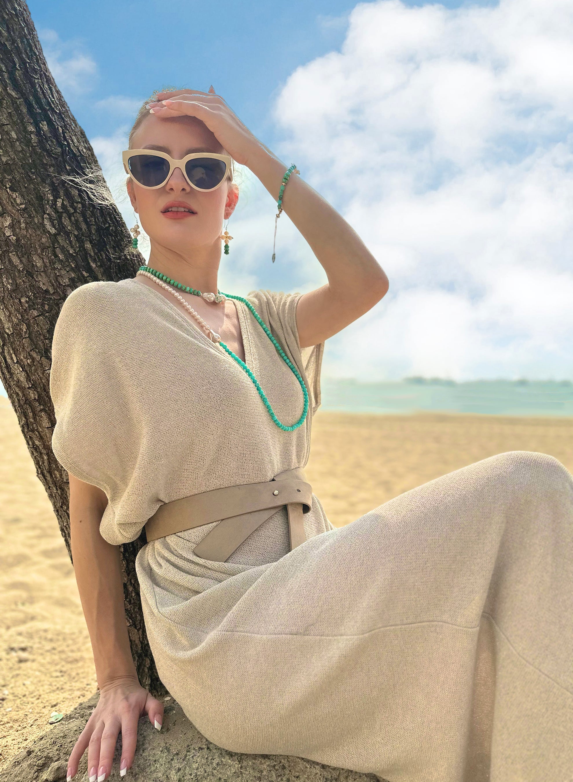 Elegant Freshwater Pearls & Amazonite Long Necklace JN058 - Perfect for Weddings, Parties & Special Occasions