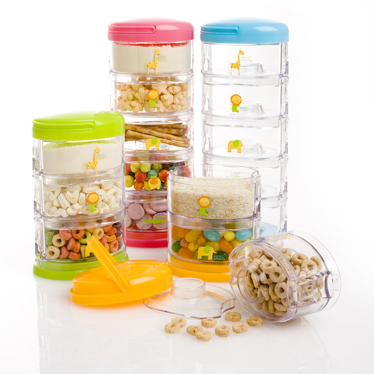 Innobaby Packin' SMART Stackables 5-Tier Formula Dispenser & Snack Container - Perfect for Baby Feeding, Travel, and On-the-Go Parents