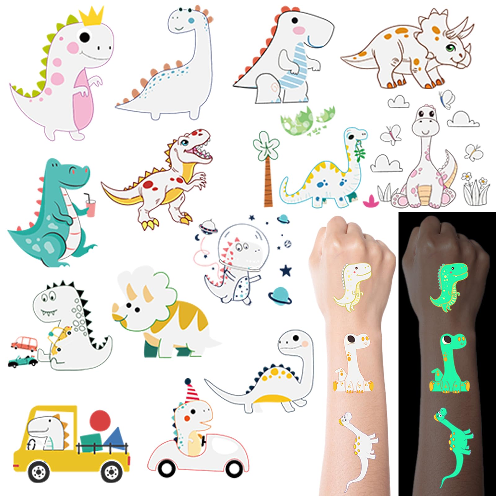 Glow in the Dark Dinosaur Temporary Tattoos for Kids - 40 Sheets (280 PCS) Waterproof Sea Animal Tattoo Stickers - Perfect for Birthday Party Favors, Goodie Bag Stuffers & Dinosaur Theme Gifts | Fun for Pool Parties, Summer Camps & Costume Events