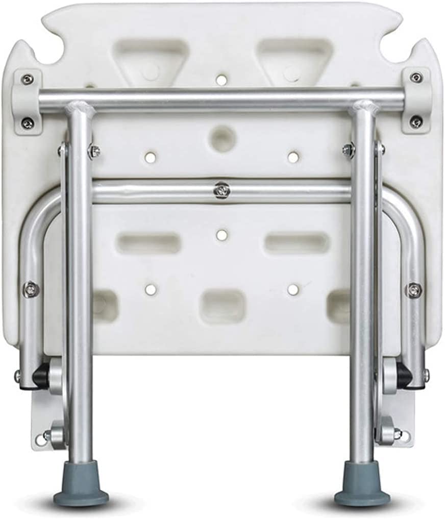 Foldable Wall Mounted Shower Chair for Elderly - Aluminum Frame Bath Seat with Support Leg for Seniors, Pregnant & Disabled - Non-Slip Shower Stool for Safe Bathing at Home, Hospital or Nursing Care