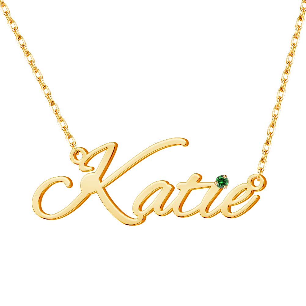 ShineSand 18K Solid Gold Personalized Name Necklace - Custom Engraved Nameplate Necklace for Women | Birthday Gift, Anniversary Present, Valentine's Day Jewelry