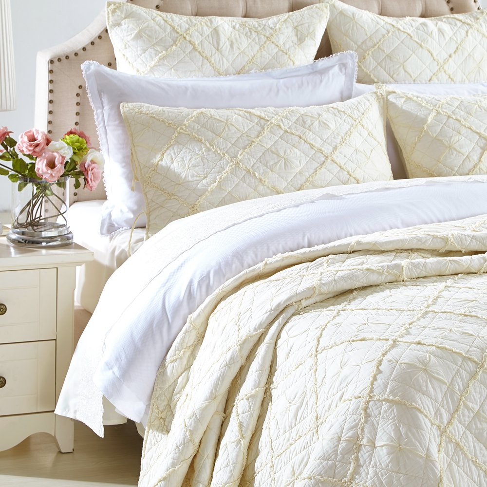 Luxury Calla Angel Diamond Applique Pure Cotton Voile Quilt King Size Ivory - Elegant Bedding for Master Bedroom, Guest Room & Hotel Decor