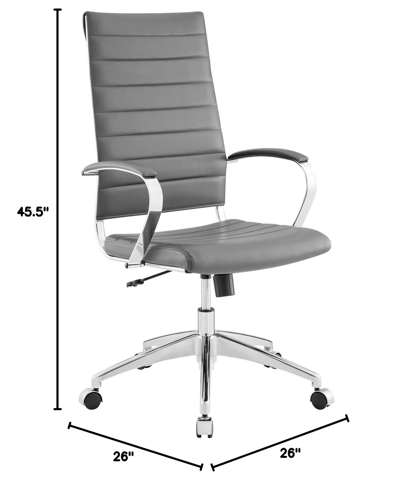 Modway Jive Ribbed High Back Executive Office Chair - Ergonomic Swivel Desk Chair with Adjustable Arms & Lumbar Support, Gray - Perfect for Home Office & Corporate Workspaces