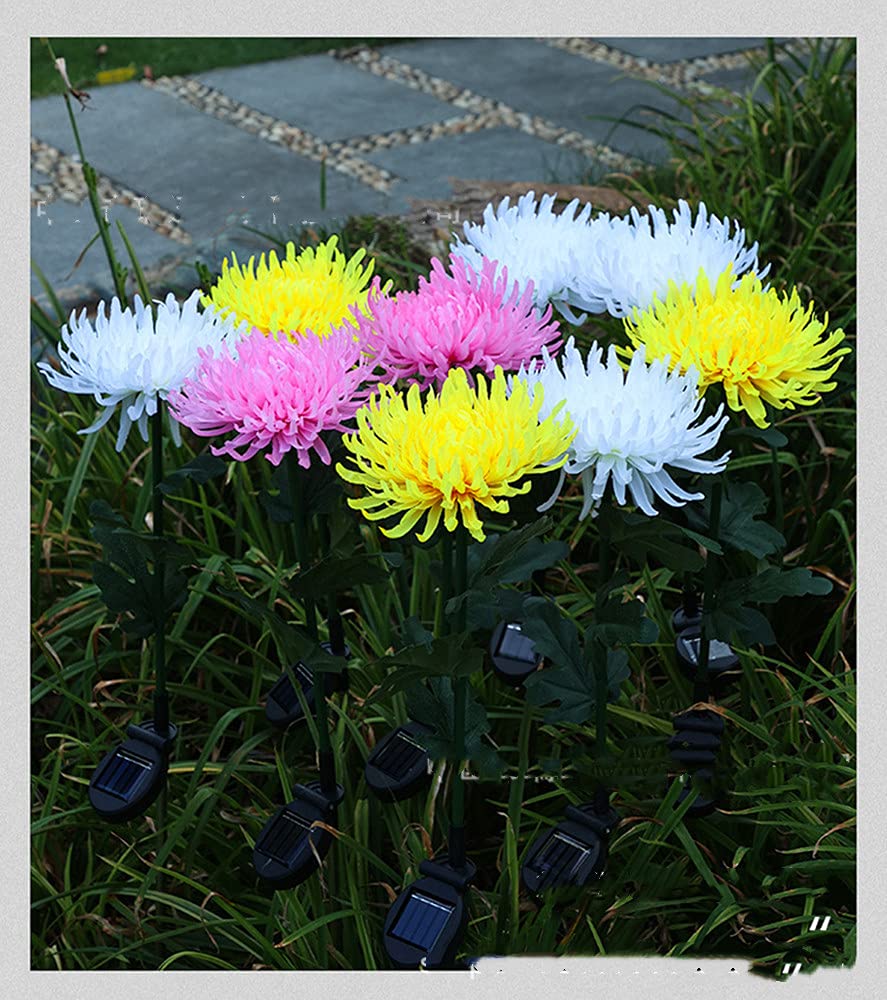 4 Pack Solar Garden Lights - Waterproof Outdoor Solar Lights with Large Chrysanthemum Flowers & Bigger Solar Panel for Patio, Yard, Pathway (Yellow) | Perfect for Landscape Lighting, Backyard Decor & Nighttime Safety