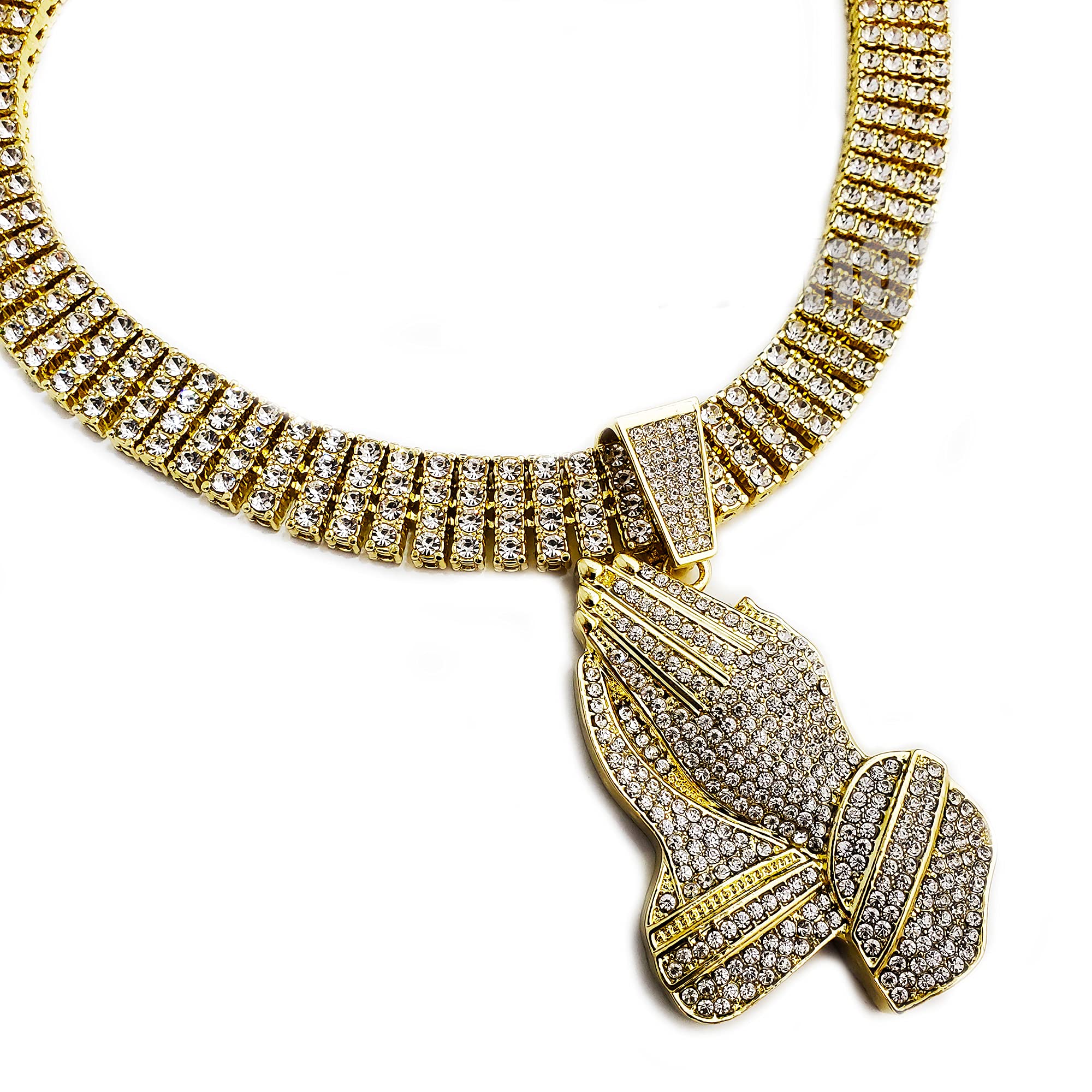 Gold Plated Hip Hop Praying Hands Pendant & 20
