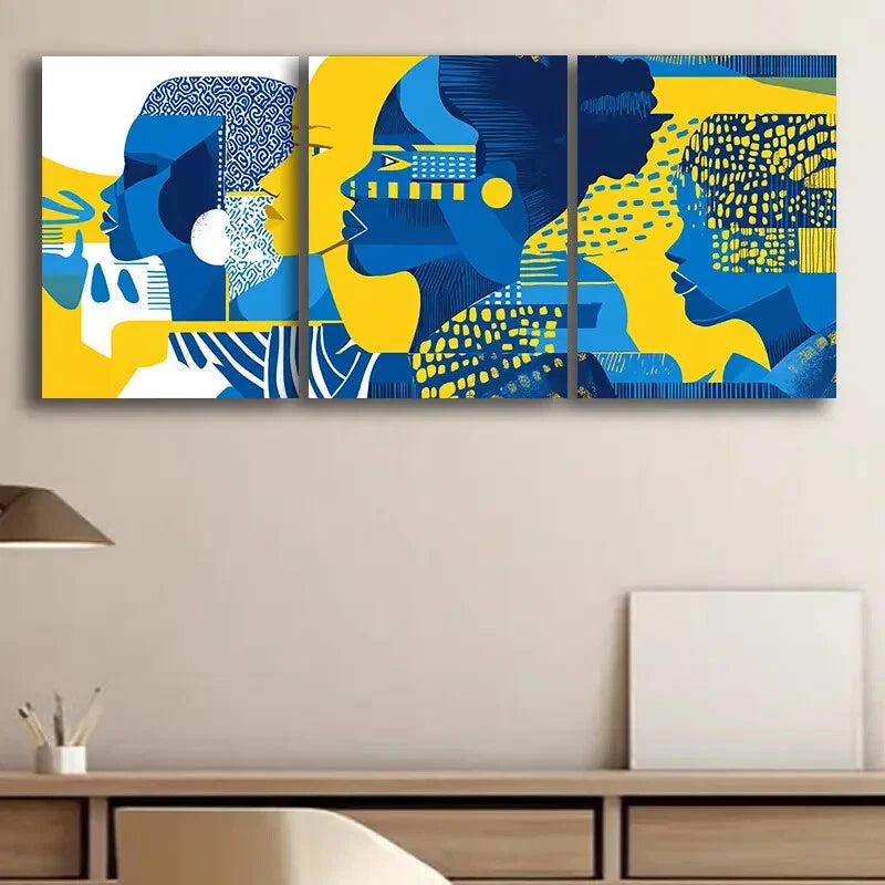 3-Piece Blue People Drawing Wall Art Set - Framed Canvas 40x60cm | High Quality Print | 100% Australian Made | Ready to Hang | Perfect for Living Room, Bedroom & Office Decor